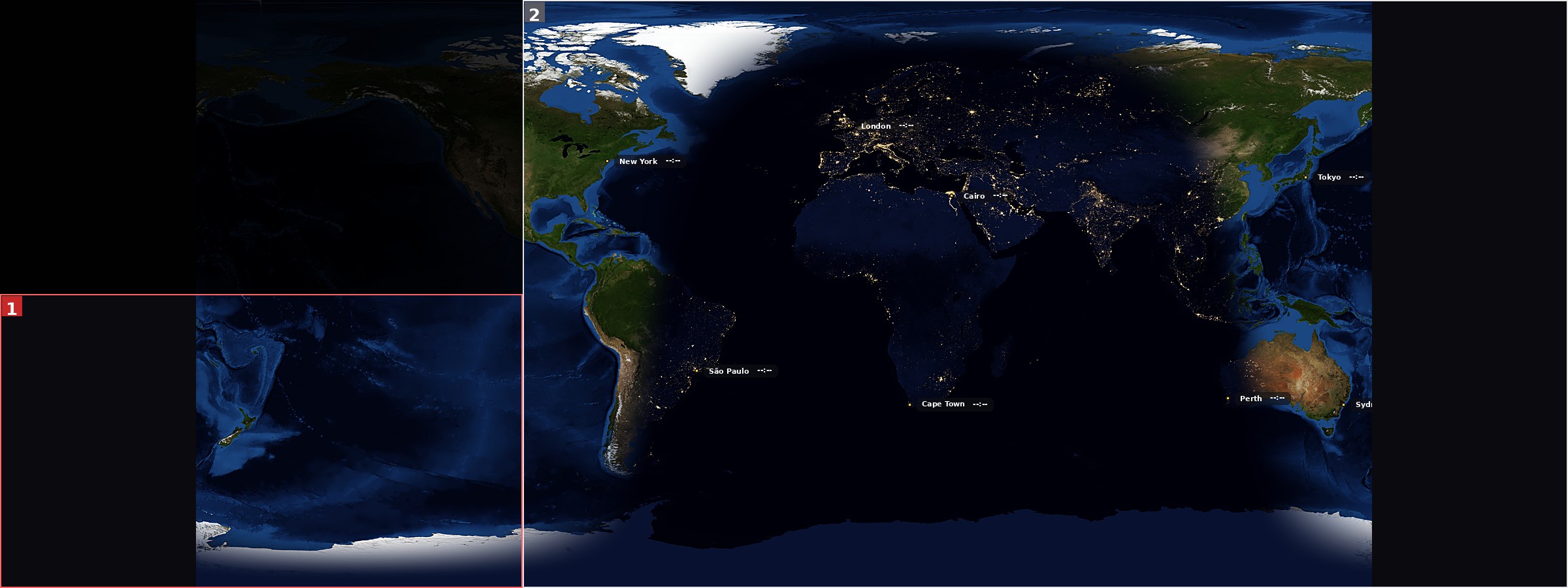 Multi-monitor stretch mode render showing where the map lands on two mismatched monitors
