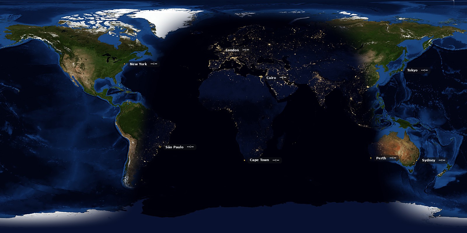 Detail view centred on Europe showing weather-tagged cities